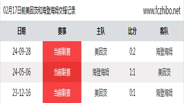 02月17日前美因茨和海登海姆最近3场交锋数据