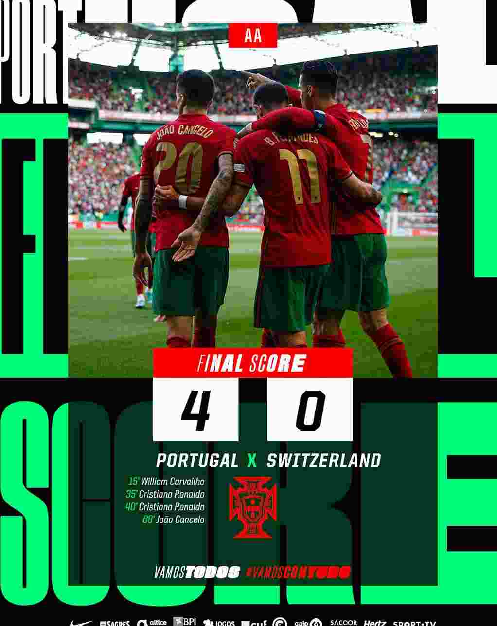 欧国联-C罗梅开二度坎塞洛破门 葡萄牙4-0大胜瑞士