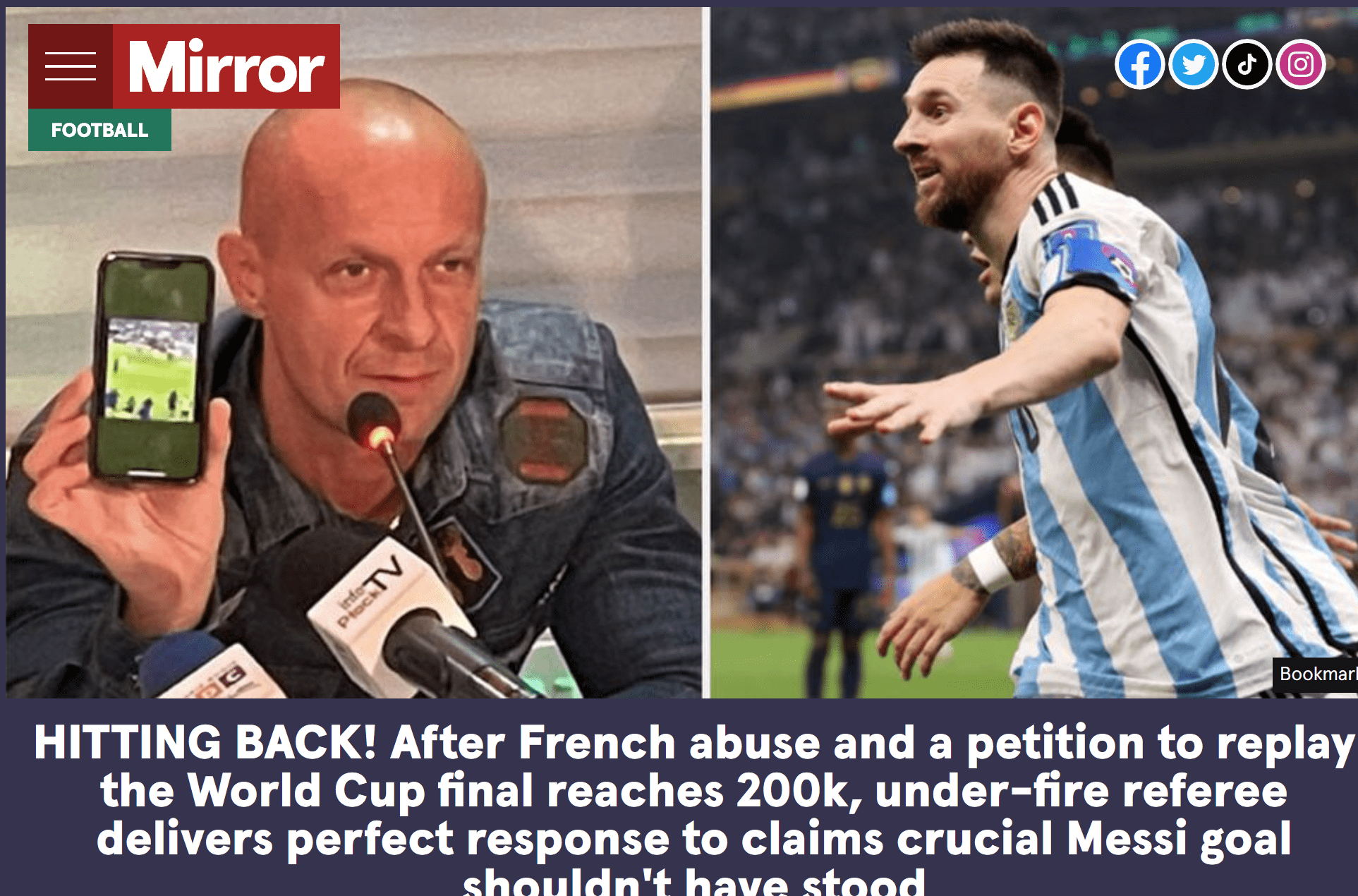 世界杯决赛主裁回应质疑：法国进球时也有替补球员入场