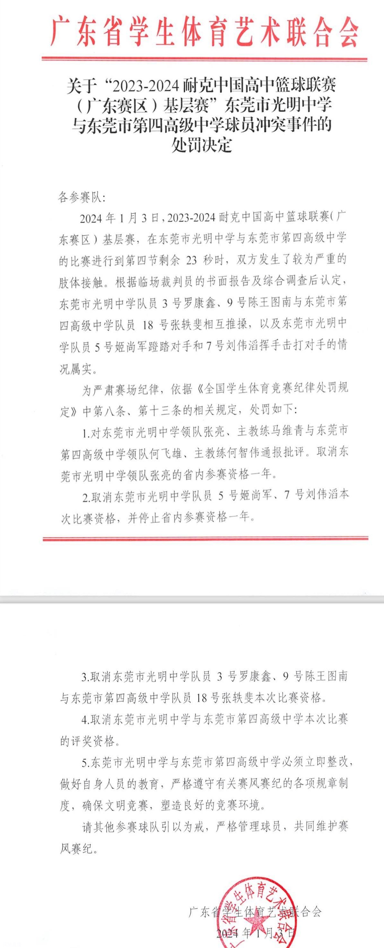 耐高联赛大规模冲突 学生球员全武行被取消资格