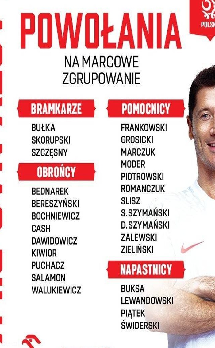 波兰本期大名单：莱万、什琴斯尼领衔，基维奥尔、泽林斯基在列