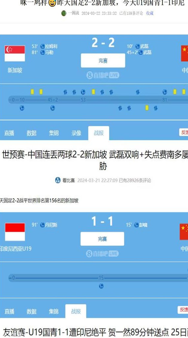 今日趣图：同样是领先后遭绝平，U19国青已然有国足水平