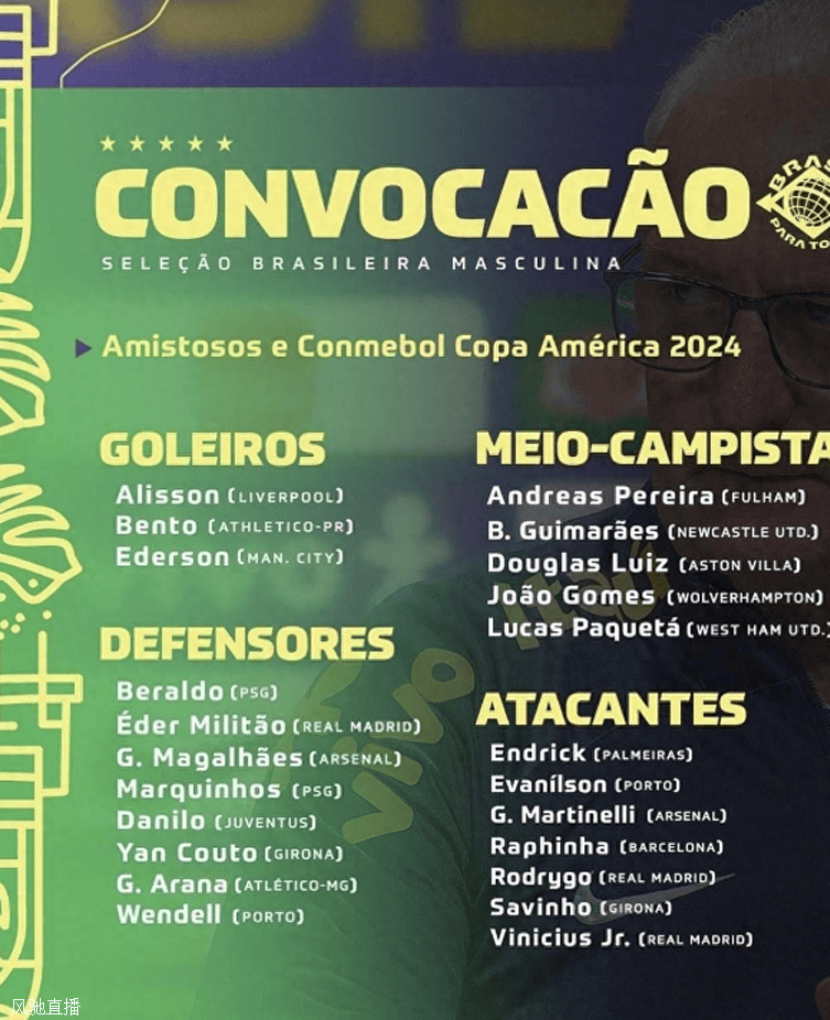 巴西公布美洲杯大名单 内马尔缺席热苏斯卡塞米罗落选
