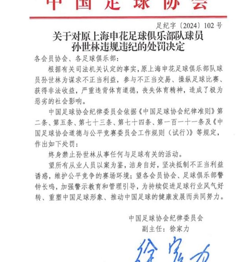 重罚！受处分六十人：金敬道、孙卓豪、郭田宇被终身禁赛，王松被禁赛五年相关图十三