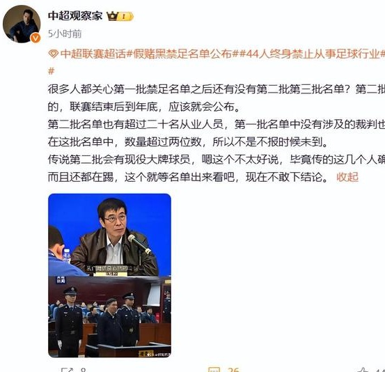 我很高兴！第二份禁赛名单预计将公布，有可能将有超过10名裁判，或者现任大牌球员参加相关图十