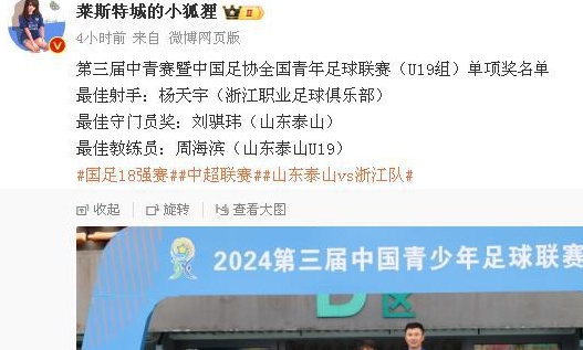 恭喜！山东泰山队名宿荣膺最佳奖项，19岁新星被誉为王大雷接班人相关图三