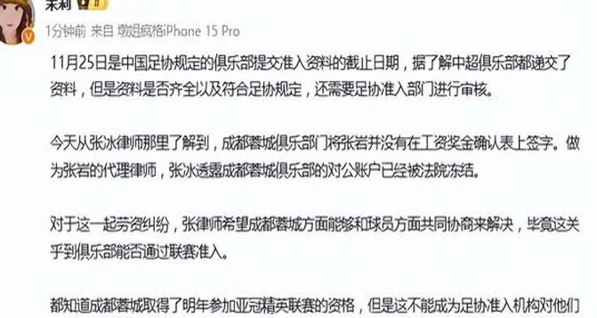 难办！成都蓉城对公账户被冻结 门将变相追讨欠薪 中超季军危险了相关图二