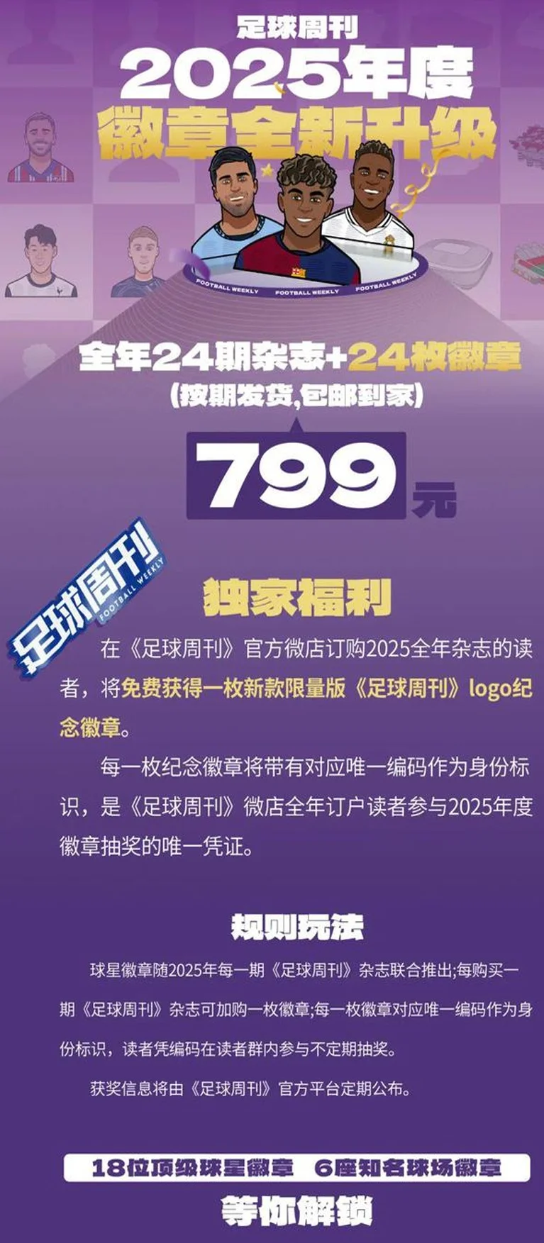 微店年订户福利来啦，《足球周刊》2025年度徽章全新升级