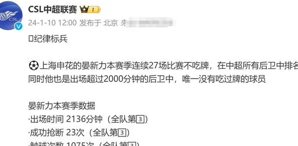 踢球不脏后卫 申花的朱辰杰跟旧将晏新力 整个赛季一张黄牌都没有