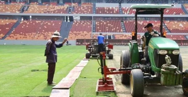 上游新闻：筹备国足18强赛，重庆龙兴足球场进行草坪移植工作相关图二