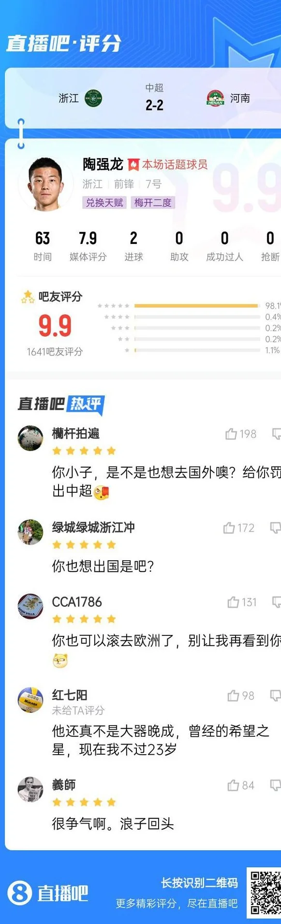 【直播吧】中超第13轮最佳球员：传射助申花稳定榜首！米内罗当选相关图三