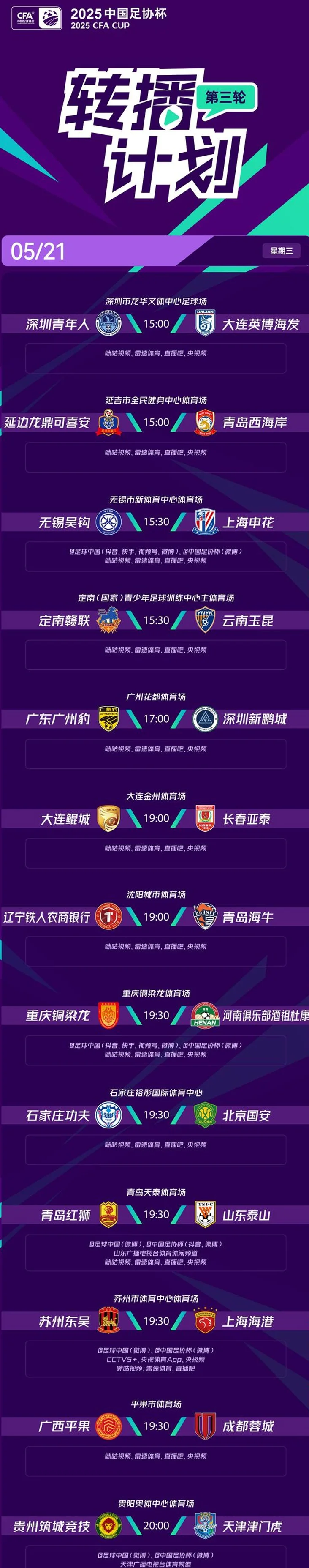 CCTV5+直播！足协杯苏州东吴再战上海海港，山东体育聚焦齐鲁德比