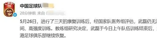 国足官宣：武磊提前离队，无缘最后2场18强赛！