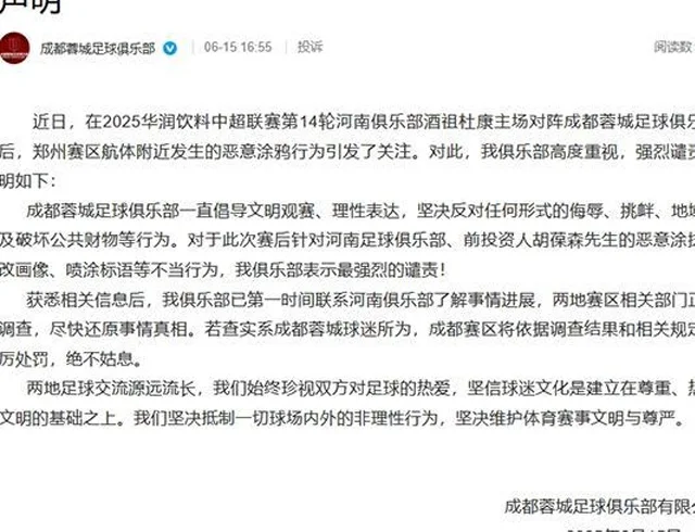 极端球迷恶意涂鸦，河南、成都蓉城俱乐部发声谴责相关图二