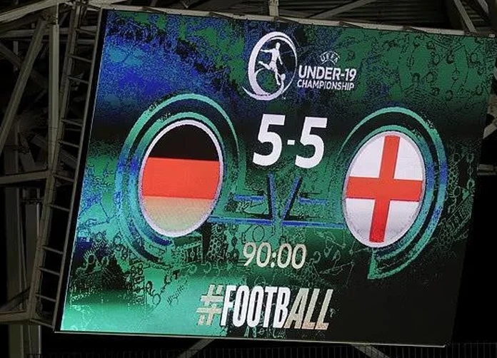 英格兰U19连追4球5-5战平德国，创U19欧青赛单场进球纪录