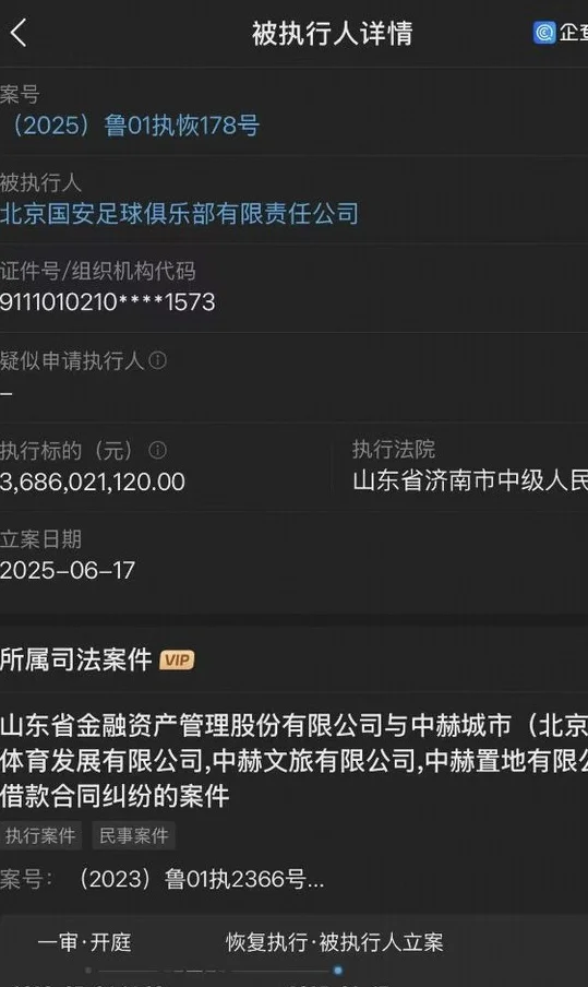 北京国安登顶积分榜却遭当头一棒：俱乐部被济南法院起诉金额36亿