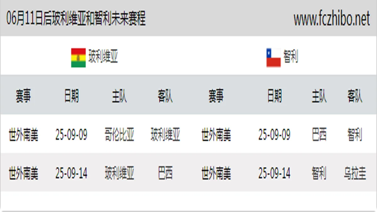 06月11日后玻利维亚和智利近期赛程预览