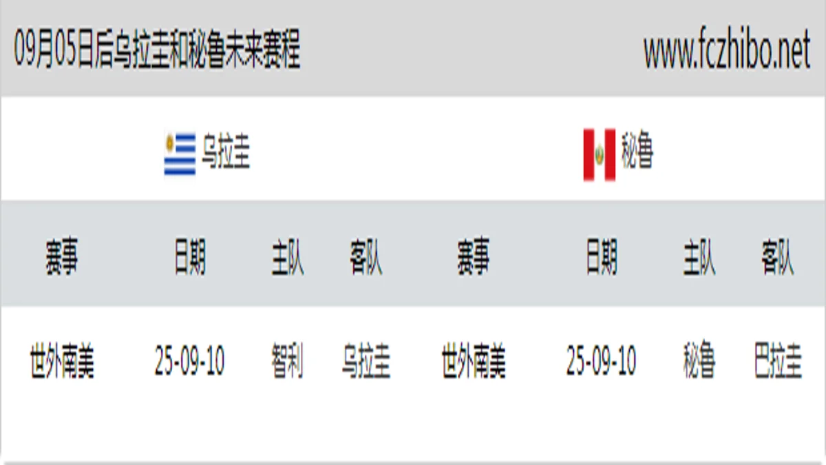 09月05日后乌拉圭和秘鲁近期赛程预览